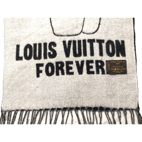 Louis Vuitton LV Forever Reversible Gray Black Cashmere Scarf Pre-Owned - Picture 15 of 16